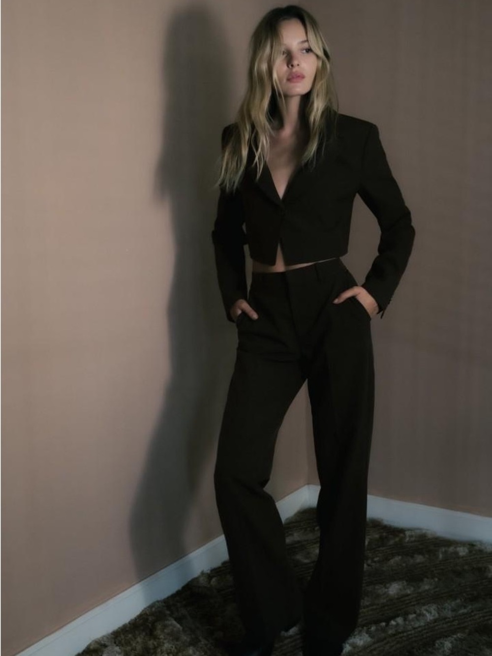 ZARA Chocolate Brown Checked Suit